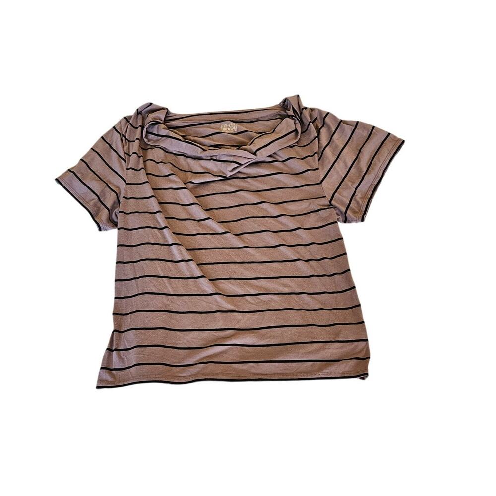 Converse One Star Striped Tee Large Gray Black Short Sleeve Draped Neck Top